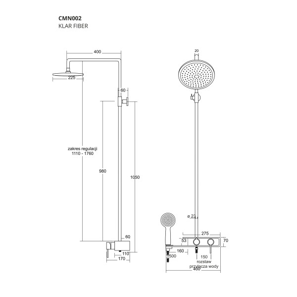Душовий гарнітур CORSAN KLAR FIBER CHROME WHITE *