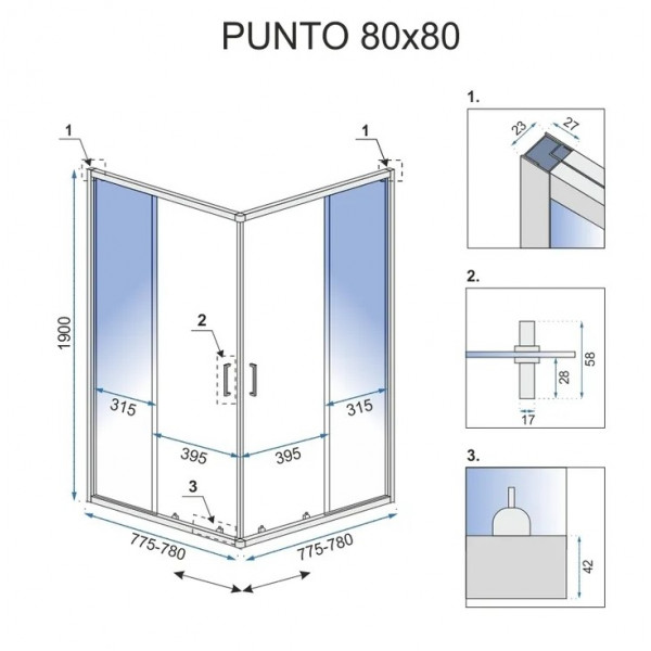 Душова кабіна REA PUNTO 80х80 CHROME