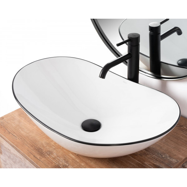 Умивальник (раковина) REA ROYAL WHITE BLACK EDGE накладний *