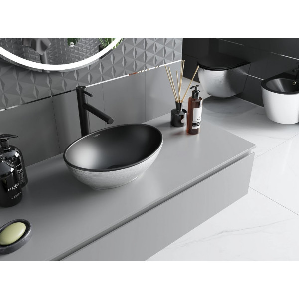 Умивальник (раковина) MEXEN ELZA SILVER BRUSHED BLACK MATT накладний