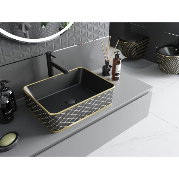 Умивальник (раковина) MEXEN CATIA BLACK MATT DIAMOND GOLD накладний