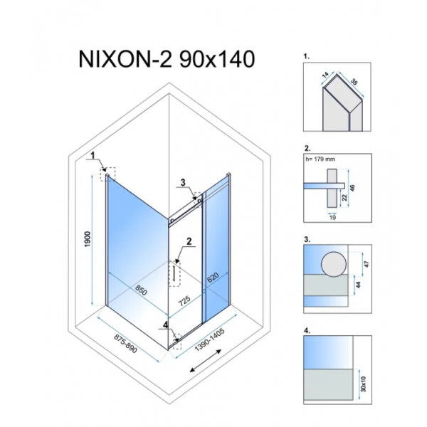 Душова кабіна REA NIXON 90х140 L CHROME