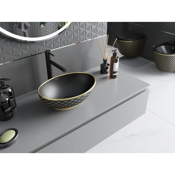 Умивальник (раковина) MEXEN ELZA BLACK MATT DIAMOND GOLD накладний
