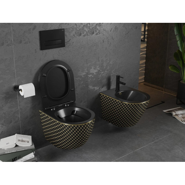 Підвісний унітаз MEXEN LENA BLACK MATT DIAMOND GOLD *