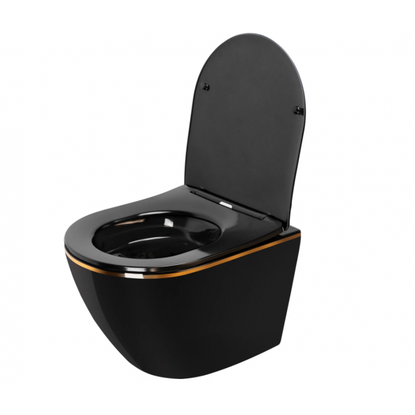 Підвісний унітаз REA CARLO BLACK MINI FLAT GOLD EDGE чорний