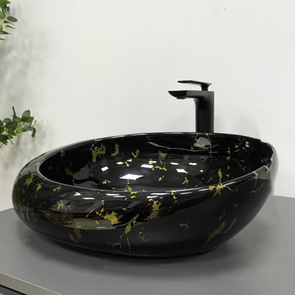 Умивальник (раковина) VBI RICCIA BLACK MARMO GLOSSY накладний
