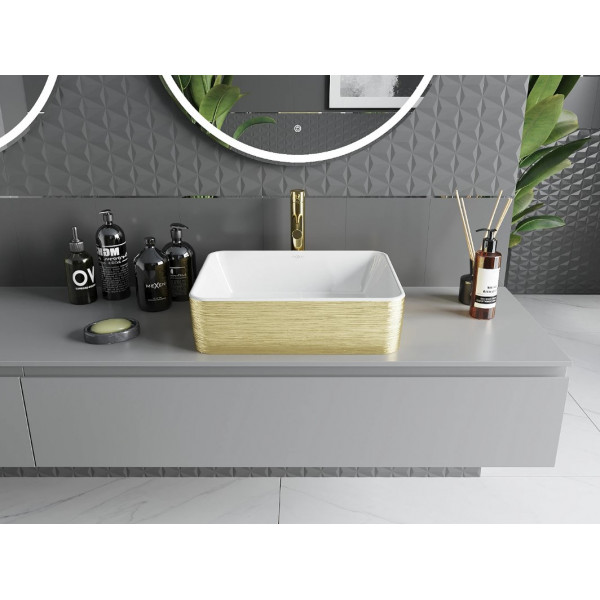 Умивальник (раковина) MEXEN CATIA BRUSHED GOLD WHITE накладний