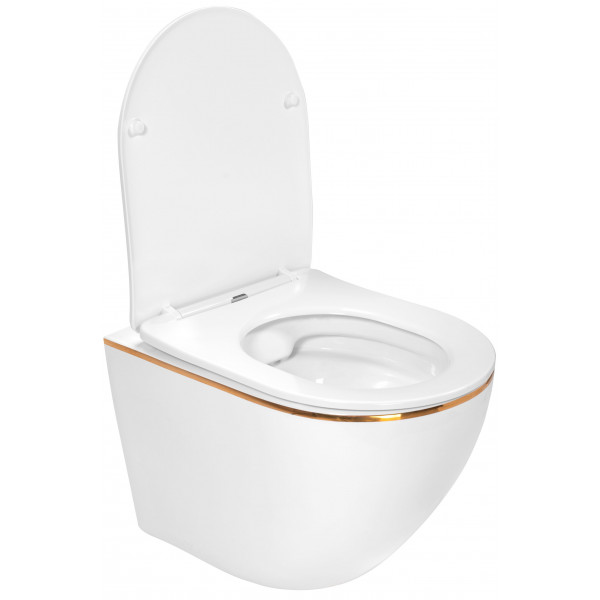 Підвісний унітаз REA CARLO WHITE MINI FLAT GOLD EDGE білий