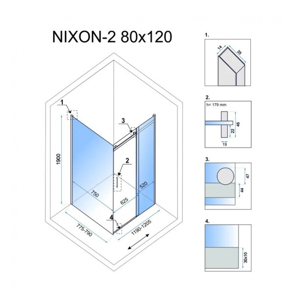 Душова кабіна REA NIXON 80х120 P CHROME