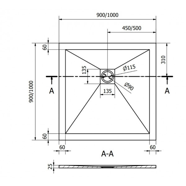 Душовий піддон MEXEN STONE+ 90x90 GREY