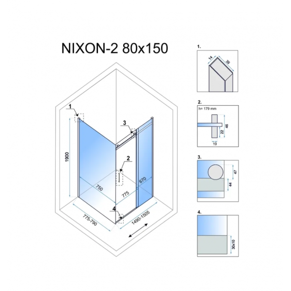 Душова кабіна REA NIXON 80х150 L CHROME