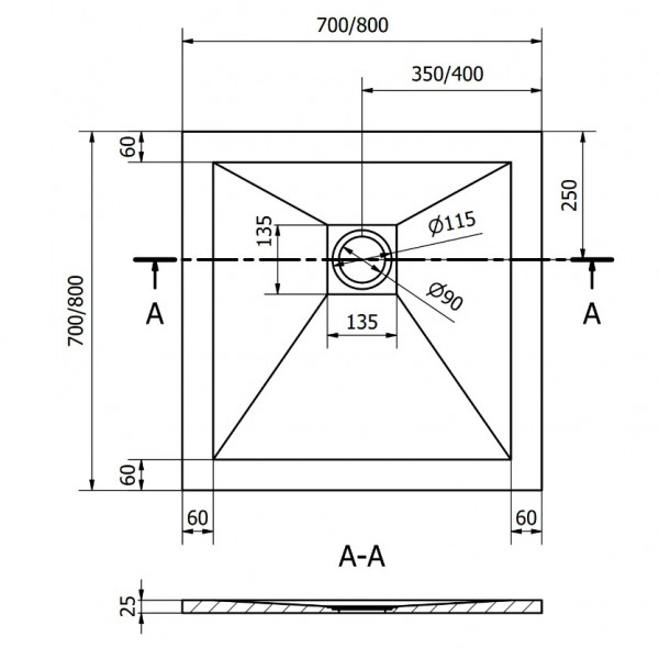 Душовий піддон MEXEN STONE+ 80x80 ANTHRACITE