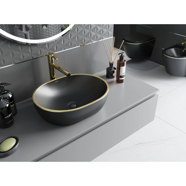 Умивальник (раковина) MEXEN VIKI BLACK GOLD EDGE накладний *