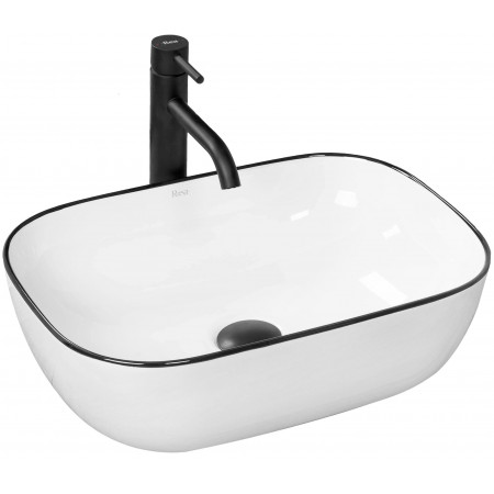 Умивальник (раковина) REA MARBEL WHITE BLACK EDGE накладний *