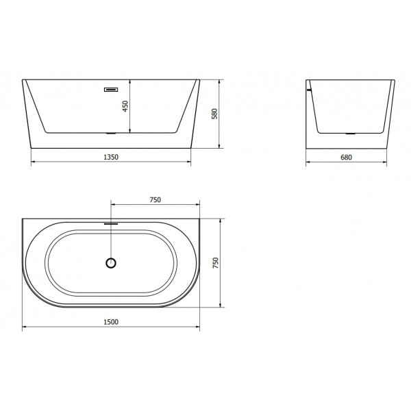 Ванна пристінна MEXEN OVAL 150x75 WHITE акрилова