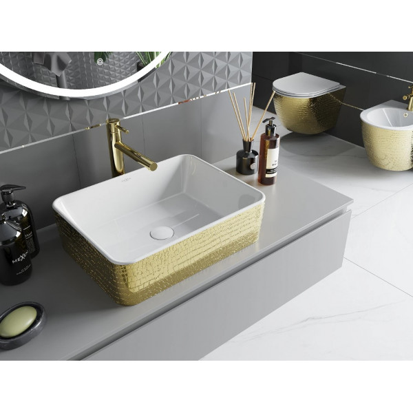 Умивальник (раковина) MEXEN CATIA GOLD WHITE із візерунком накладної