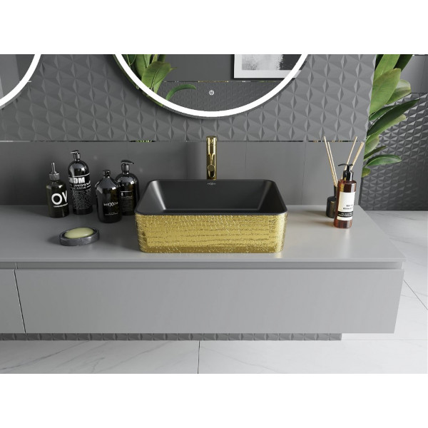 Умивальник (раковина) MEXEN CATIA GOLD BLACK MATT із візерунком накладної
