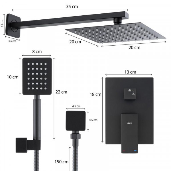 Душова система YOKA DUAL BLACK + BOX прихованого монтажу *