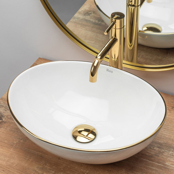 Умивальник (раковина) REA SOFIA WHITE GOLD EDGE накладний