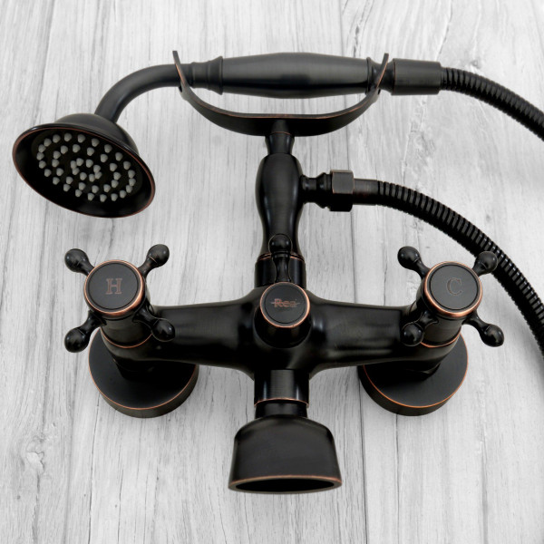 Змішувач для ванни та душу REA RETRO OLD BLACK чорний настінний з виливом