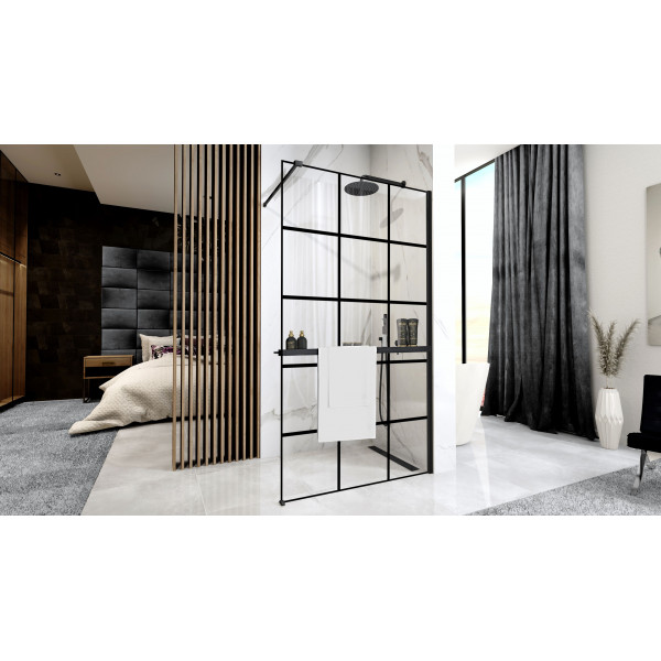 Душова стінка REA BLER-1 120 BLACK з полицею EVO