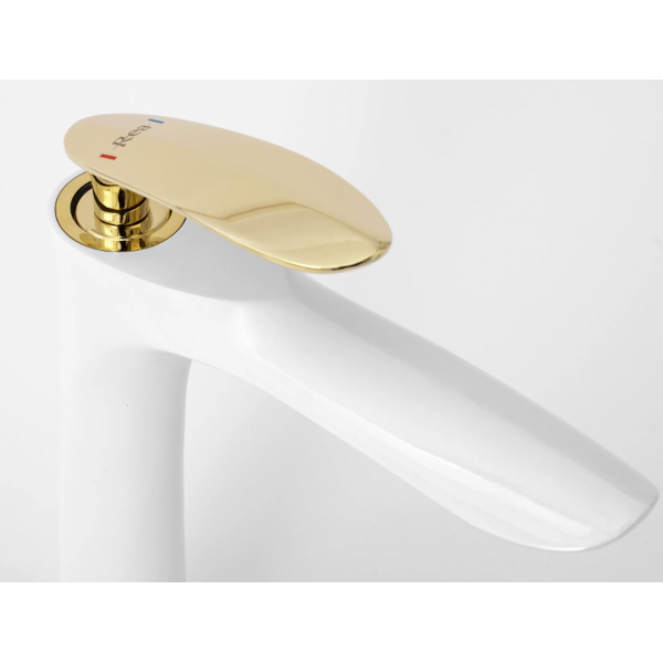 Змішувач для раковини (умивальника) REA ORBIT WHITE GOLD низький