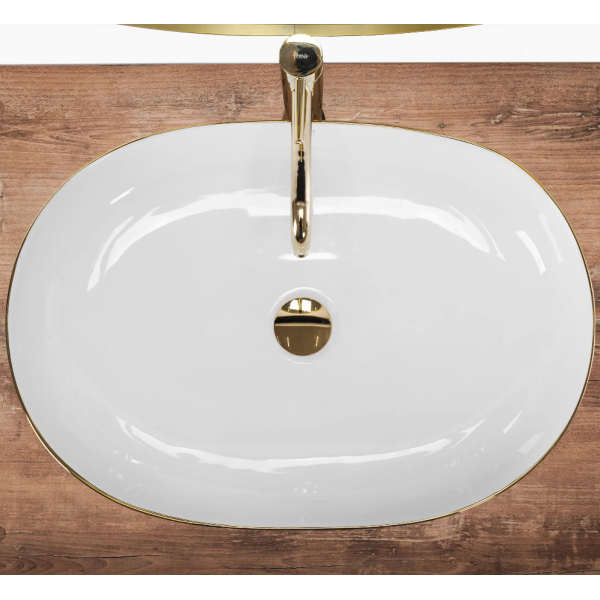 Умивальник (раковина) REA CLEO 61 WHITE GOLD EDGE накладний