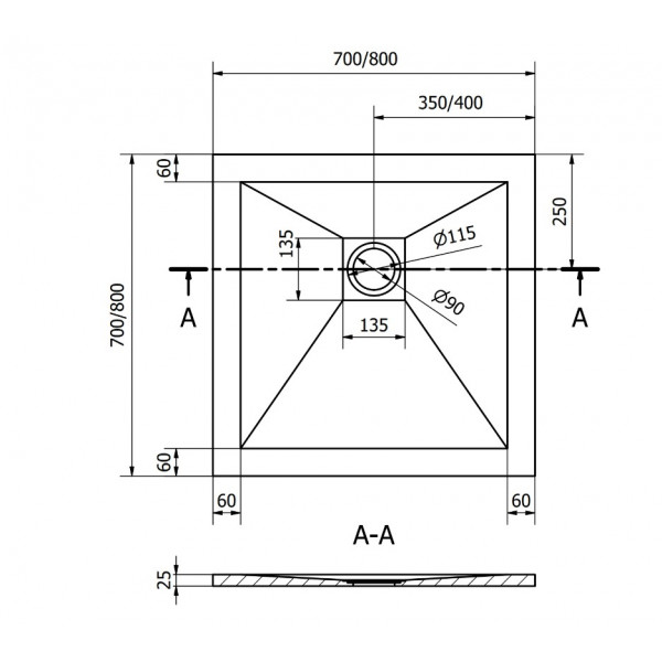 Душовий піддон MEXEN STONE+ 80x80 WHITE