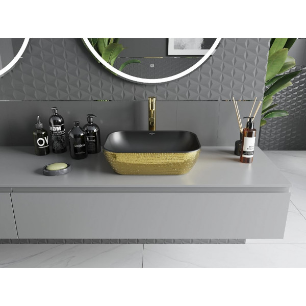 Умивальник (раковина) MEXEN RITA GOLD BRUSHED BLACK MATT накладний
