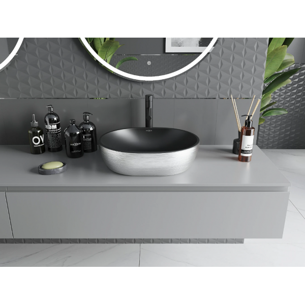 Умивальник (раковина) MEXEN VIKI SILVER BRUSHED BLACK MATT накладний