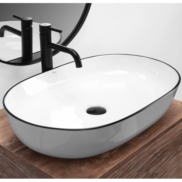 Умивальник (раковина) REA CLEO 61 WHITE BLACK EDGE накладний