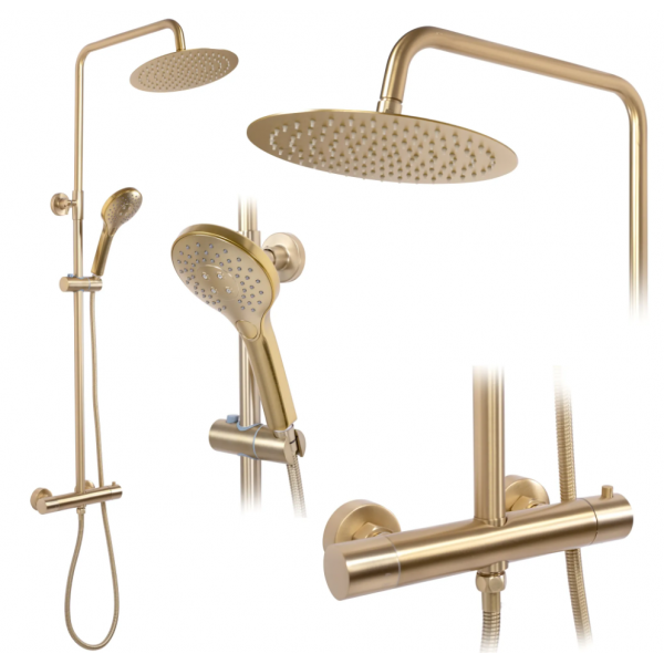 Душовий гарнітур REA VINCENT BRUSHED GOLD матове золото з термостатом