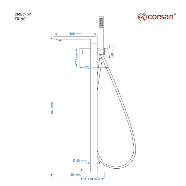 Змішувач для ванни CORSAN TRINO BLACK MATT підлоговий *