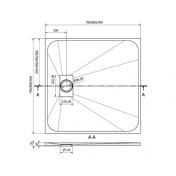 Душовий піддон MEXEN HUGO 90x90 GREY