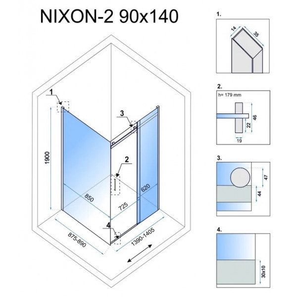 Душова кабіна REA NIXON 90х140 P CHROME