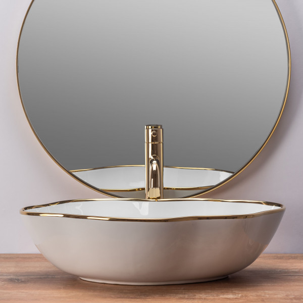 Умивальник (раковина) REA PEARL WHITE GOLD EDGE накладний