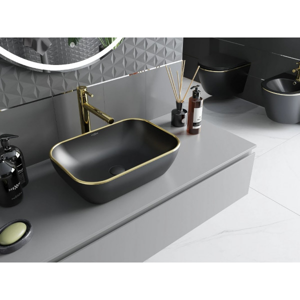 Умивальник (раковина) MEXEN RITA BLACK MATT GOLD EDGE накладний *
