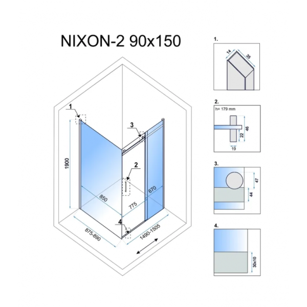 Душова кабіна REA NIXON 90х150 L CHROME