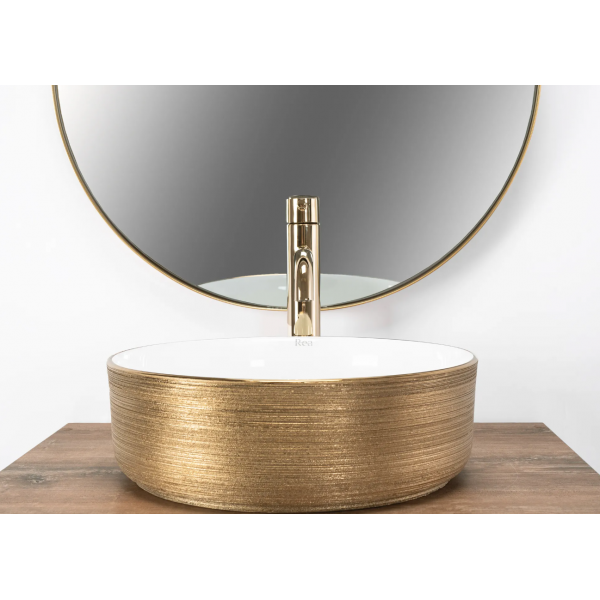 Умивальник (раковина) REA SAMI BRUSHED GOLD WHITE накладний