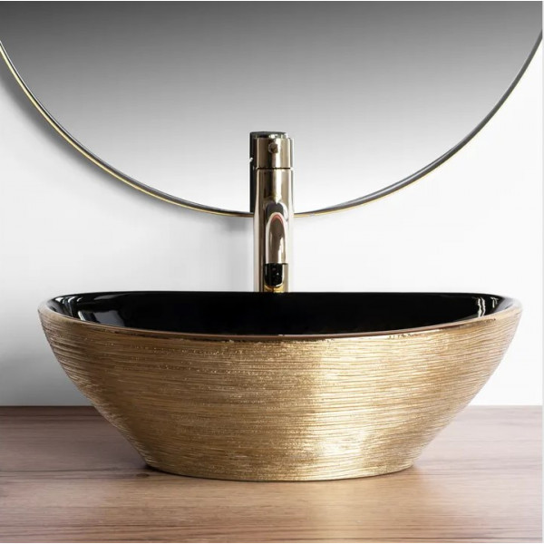 Умивальник (раковина) REA SOFIA BRUSHED GOLD BLACK накладний *