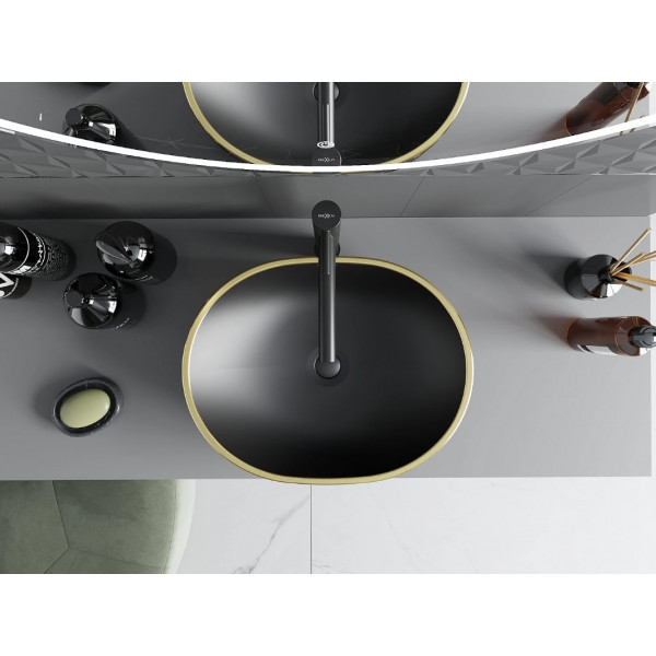 Умивальник (раковина) MEXEN VIKI BLACK MATT DIAMOND GOLD накладний