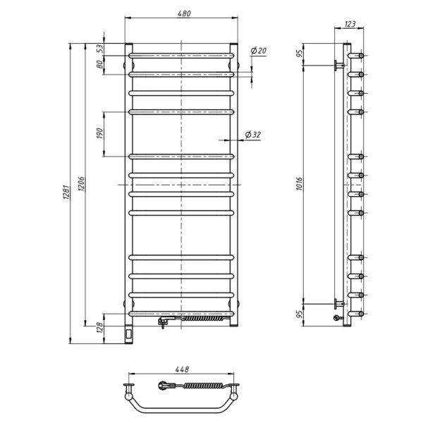 Рушникосушка Блюз 480х1200 Sensor права з таймером