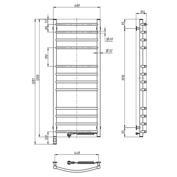 Рушникосушка Камелія 480х1200 Sensor права з таймером