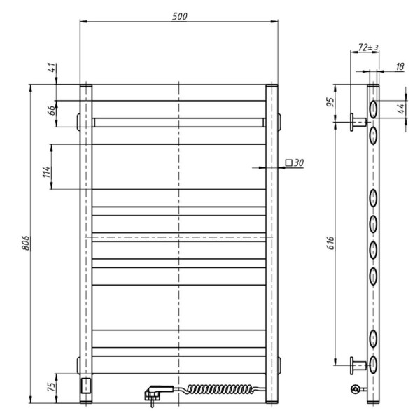Рушникосушка Ellipse 500х800 Sensor права, чорний муар