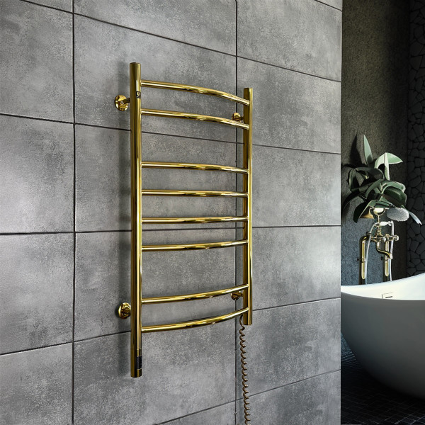 Нержавеющий полотенцесушитель электрический NAVIN Камелия 480х800 Sensor, золото, правый