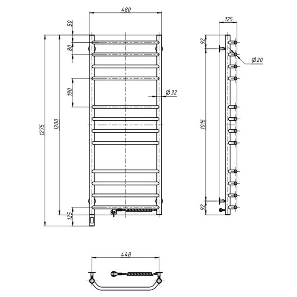 Рушникосушка Блюз 480х1200 Sensor права з таймером