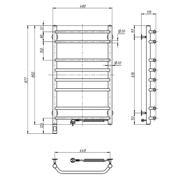 Рушникосушка Блюз 480х800 Sensor права з таймером