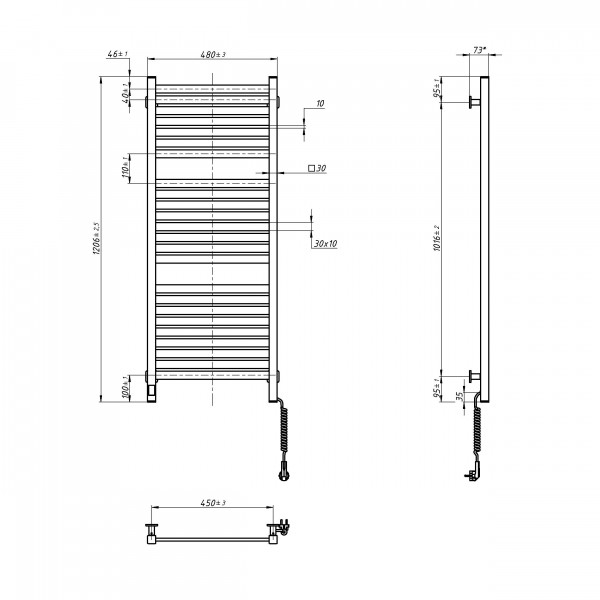 Электрический полотенцесушитель NAVIN Авангард X 480х1200 Sensor с WI-FI правосторонний, белый