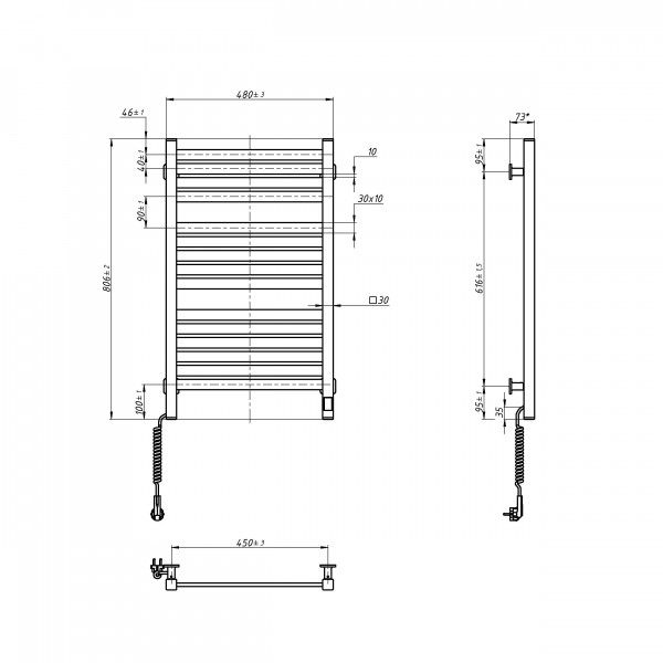 Электрический полотенцесушитель NAVIN Авангард X 480х800 Sensor с WI-FI левосторонний, белый