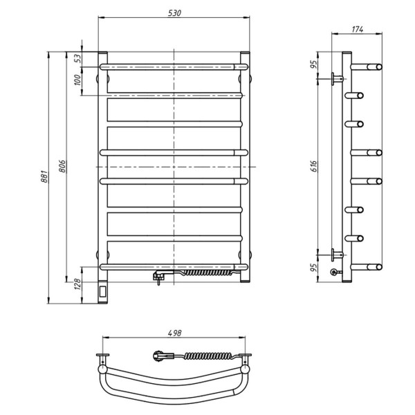 Рушникосушка Омега 530х800 Sensor права з таймером